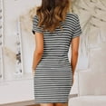 thumbnail image 5 of Henpk Summer Dresses for Women Striped T Shirt Dress Casual Midi Dress Short Sleeve Sundress with Pockets Casual Fashion Short Sleeve Dress Summer Stripe Printing Dress Gray XXL, 5 of 6