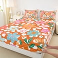 thumbnail image 3 of Manfei Colorful Flowers 4 Pieces Queen Sheet Sets for Teens Adults,Orange Polka Dots Ultra Soft Flat Sheet,Chic Floral Blossoms Queen Fitted Sheet,Lightweight Room Decor, 3 of 7
