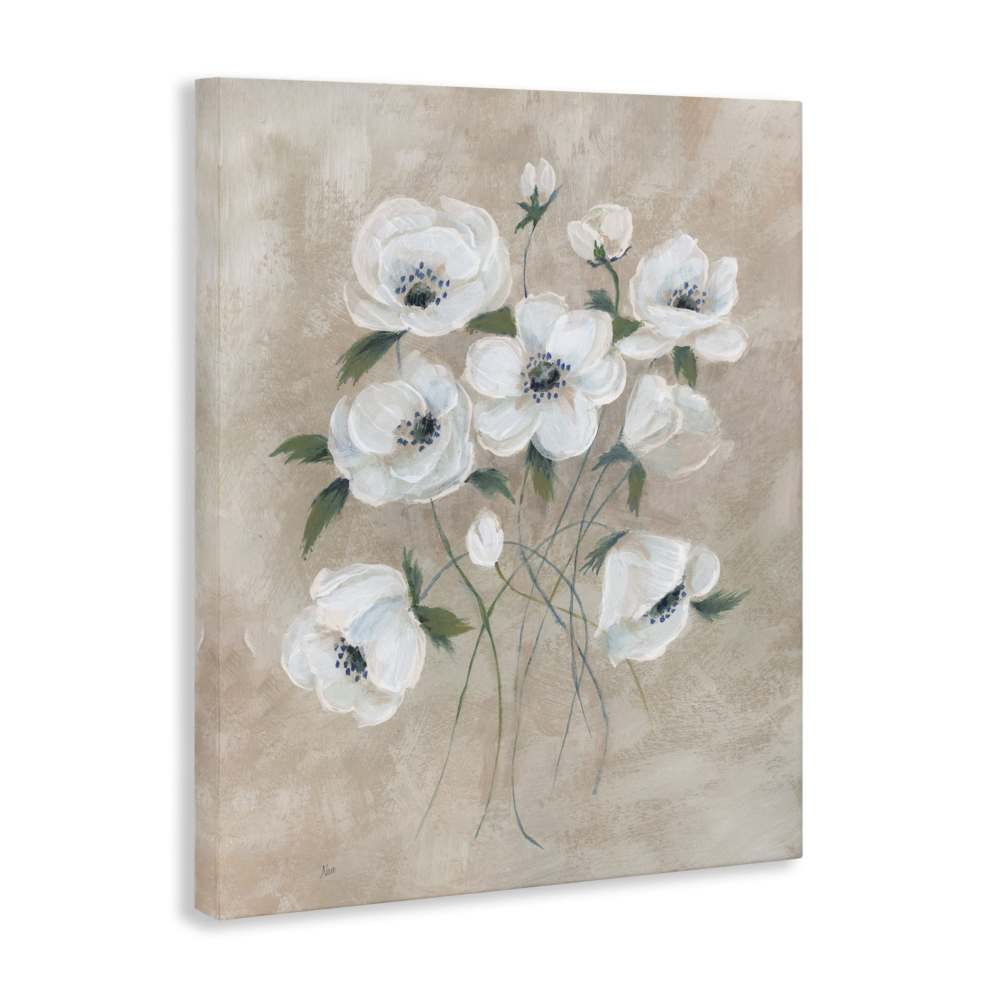 Stupell Industries Beige Neutral Flowers Plants & Flowers Painting Wrapped Canvas Art Print Wall Art, 16 x 20