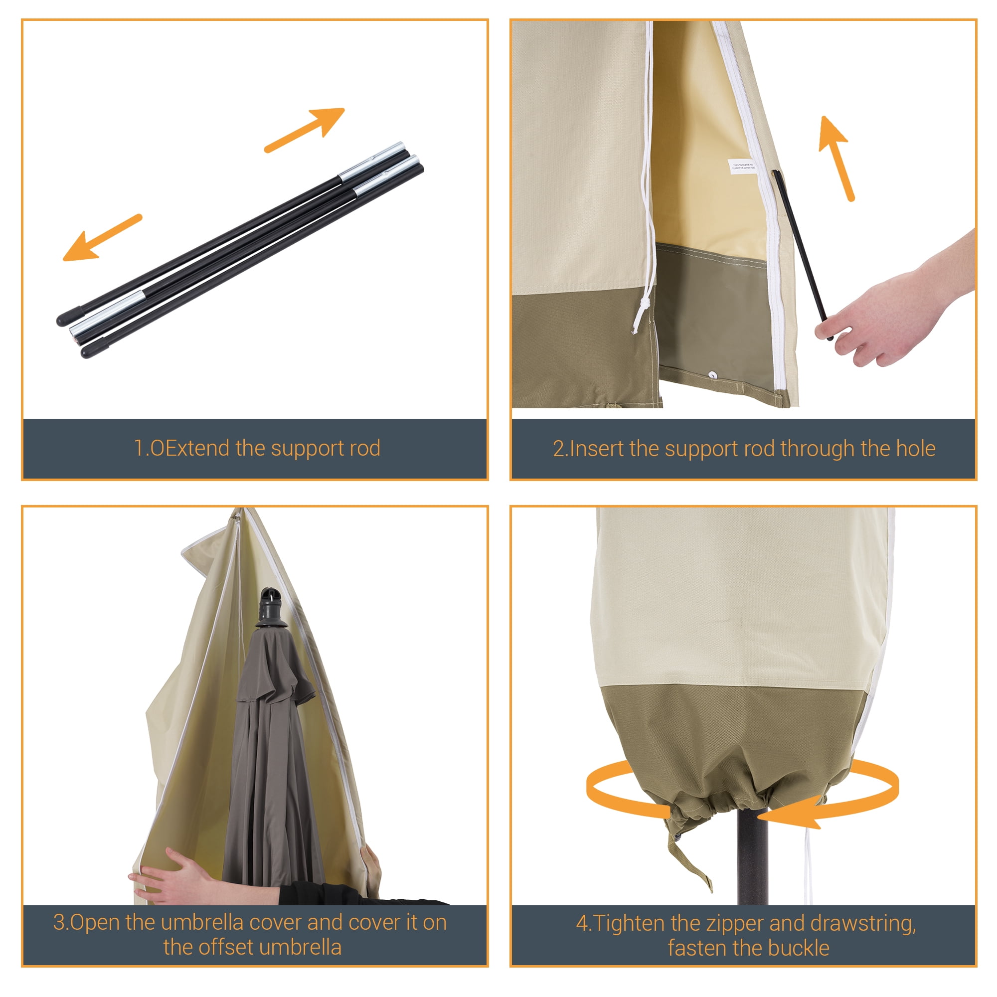 ACEGOSES Patio Market Table Umbrella Covers Zippered Waterproof Outdoor Parasol Deck Umbrella Cover, Fit for 7.5–11 Feet,Khaki&Brown