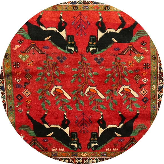 Ahgly Company Machine Washable Indoor Round Traditional Red Brown Area Rugs, 3' Round