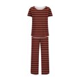 thumbnail image 5 of Besolor Womens Stripe Pajamas 2 Piece Nightwear Short Sleeve Side Split Tops and Pants Sleepwear Soft Pjs Sets, 5 of 8