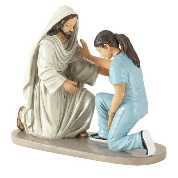 Praying Nurse with Jesus 5 x 6 Resin Decorative Tabletop Figurine