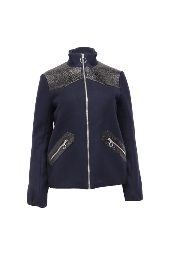 Pre-Owned Maje Biker Blousson Zipper Jacket in Navy Blue Wool