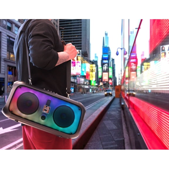 MR DJ FIRE-FLAME 6.5" X 2 Rechargeable Portable Bluetooth Karaoke Speaker with Party Flame Lights Microphone TWS USB FM Radio