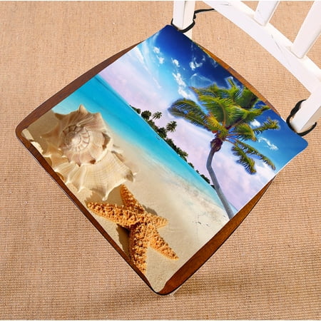 Palm Pad (GCKG starfish sea star summer beach tropical sea life palm tree conch Chair Pad Seat Cushion Chair Cushion Floor Cushion with Breathable Memory Inner Cushion and Ties Two Sides Printing)