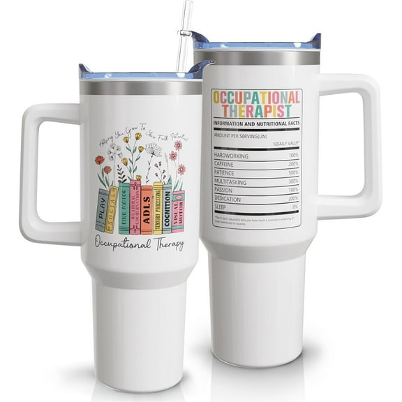 Occupational Therapy Gifts OT Tumbler with Handle Travel Coffee Mug Cups Stainless Steel Insulated Water Bottle Occupational Therapy Therapist Gifts for Women