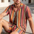 thumbnail image 6 of QSAWXQZ Men's Vintage Jacquard 2PC Outfits Set Lapel V Neck Short Sleeves Shirt Elastic Waist Shorts with Pockets Athletic Outfit for Summer XL, 6 of 9