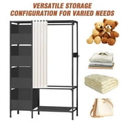 Clothes Rack, Portable Closet, Freestanding Closet Organizer with Curtain, 4 Tier Garment Rack for Bed Room, Black