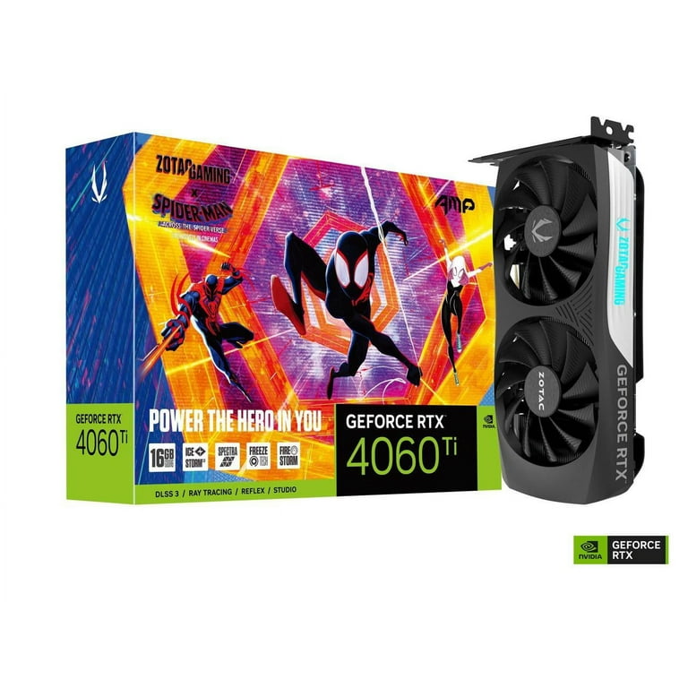ZOTAC GAMING GeForce RTX 4060 Ti 16GB AMP Spider-Man: Across the  Spider-Verse Inspired Graphics Card Bundle, ZT-D40620F-10SMP