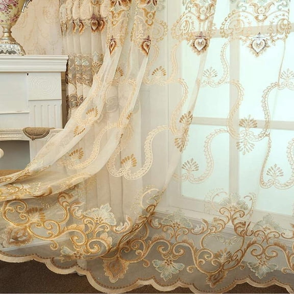 Sheer Curtains Embroidered Window Drape Rod Pocket 1PC W52 x H84 | European Style Panel for Bedroom Floral Semi Voile Curtain Light Filtering Drapery Patio Door Living Room