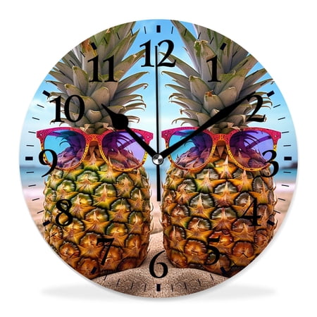 14 Inch Wall Clock Battery Operated Silent Clock Decorative for Office, Kitchen, Outdoor, Living Room，Pineapples Wears Sunglasses Creative