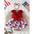 thumbnail image 3 of Musuos Baby Girls Fourth of July Outfits 3M 6M 9M 12M Sleeveless Wrap V Neck Romper Dress + Headband Set Newborn Independence Day Clothes, 3 of 10