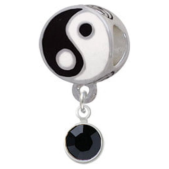 Crystal Black Channel Drop - Yin Yang Charm Bead