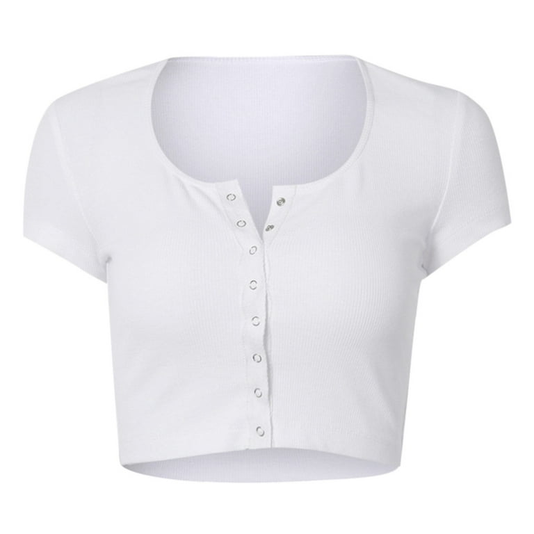 Fashion Women's Sleeve Crop Top Ladies Round Neck Stretch Plain Vest T Shirt
