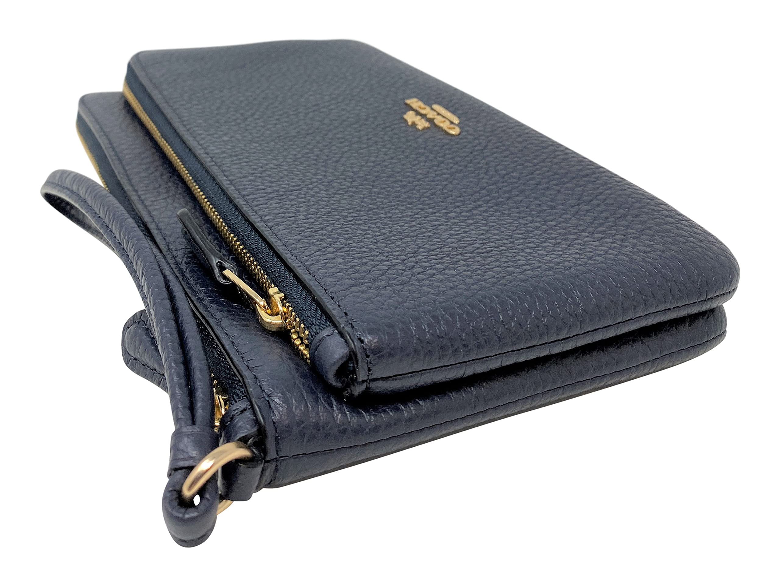 Coach Women's Pebbled Leather Double Zip Wallet (Midnight