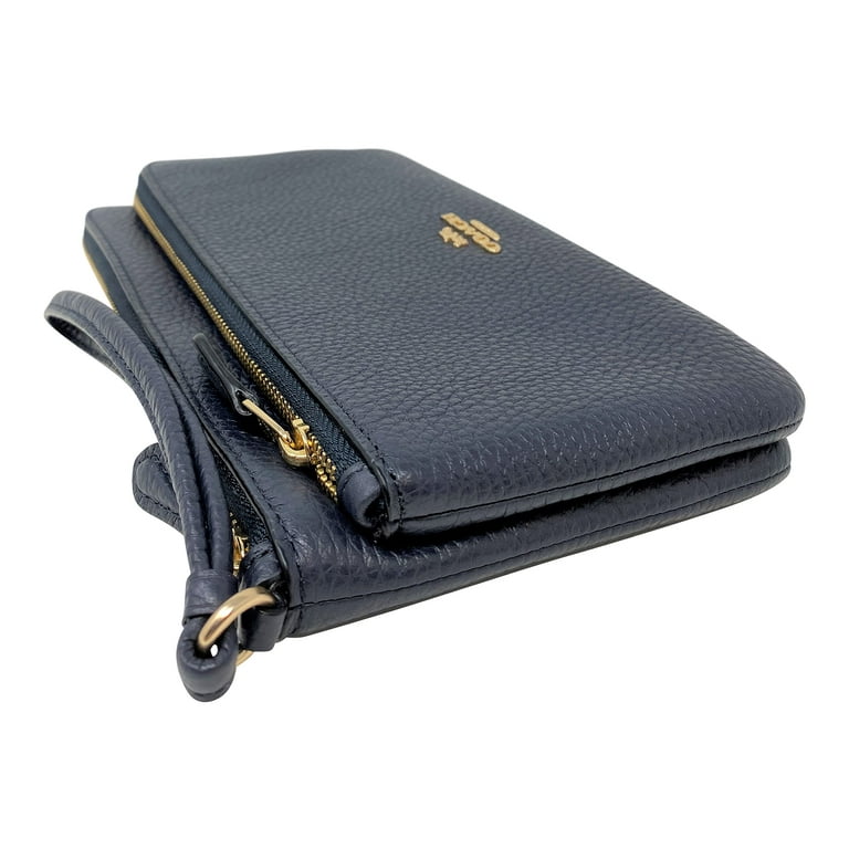 Coach Women s Pebbled Leather Double Zip Wallet Midnight