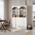 thumbnail image 3 of Homieasy 80" Arched Wooden Bookcase Set of 2: 6-Tier Open Shelves & 6 Drawers, Storage Organizer Cabinet with Wall-Mounted Design for Living Room, Office,White, 3 of 7