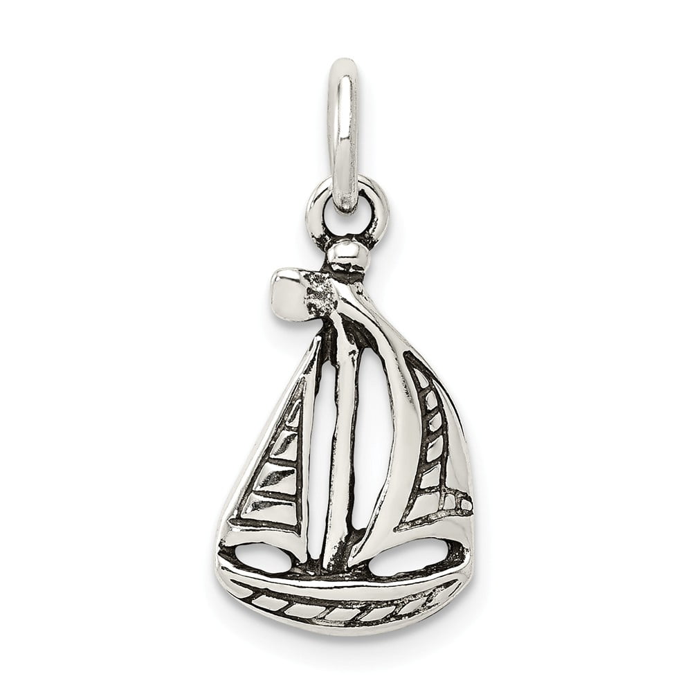 925 Sterling Silver Antiqued Sail Boat Polished Charm Pendant
