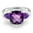 thumbnail image 3 of Gem Stone King 10K White Gold Purple Amethyst Engagement Ring for Women | 3.80 Cttw | Cushion Checkerboard 10MM | Gemstone February Birthstone | Size 5, 3 of 6