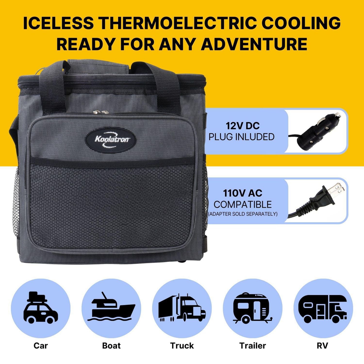 Koolatron 12V Electric Cooler Bag, 13L (14qt), Thermoelectric Soft Bag Cooler, Iceless Portable Fridge, Gray/Black