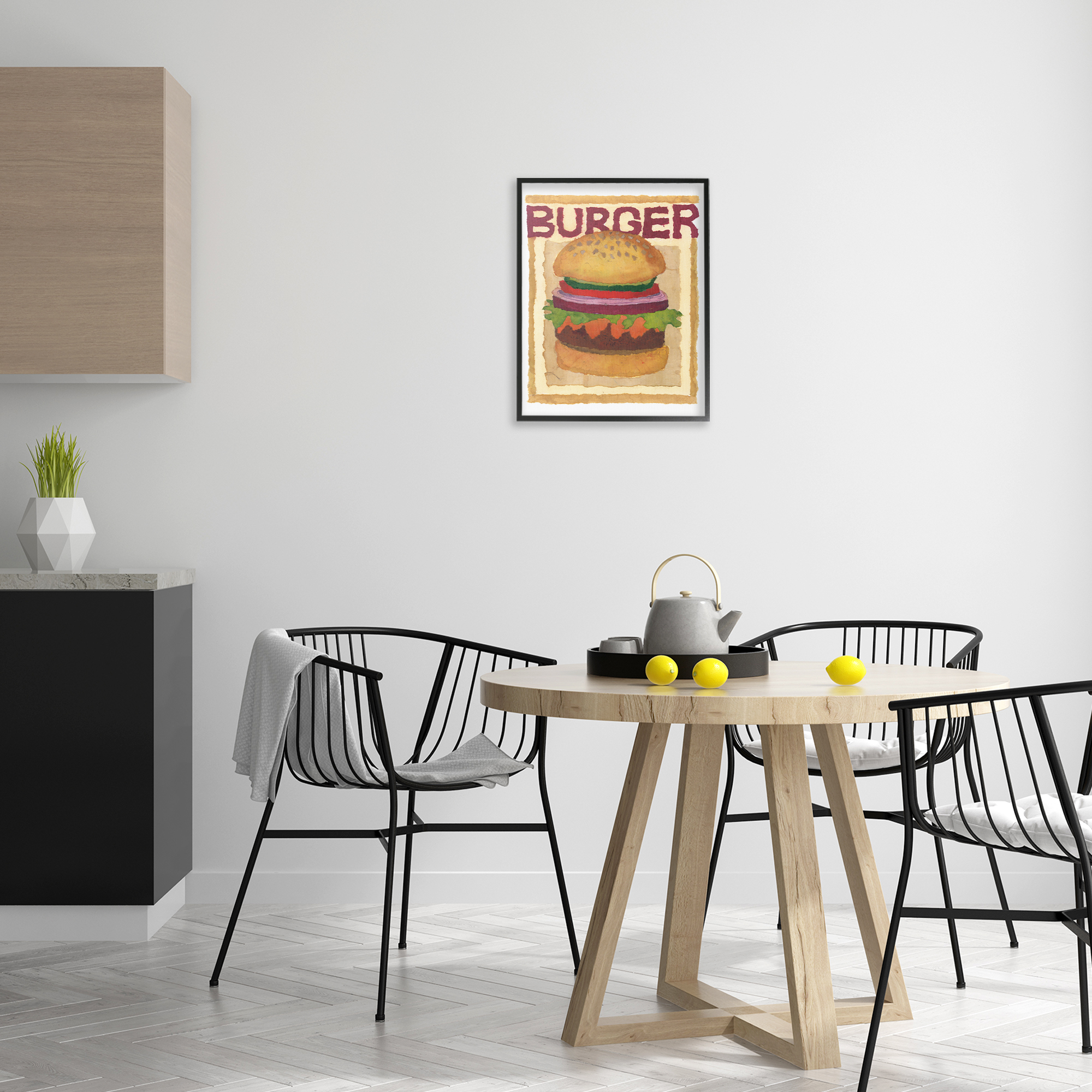 Stupell Industries Watercolor Style Burger Food & Beverage Painting Black Framed Art Print Wall Art, 16 x 20