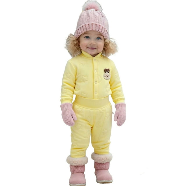 RXMEKW Thermal Open-Crotch Set Cardigan And Pants For Infants Winter Wear Long Sleeve Beige 100