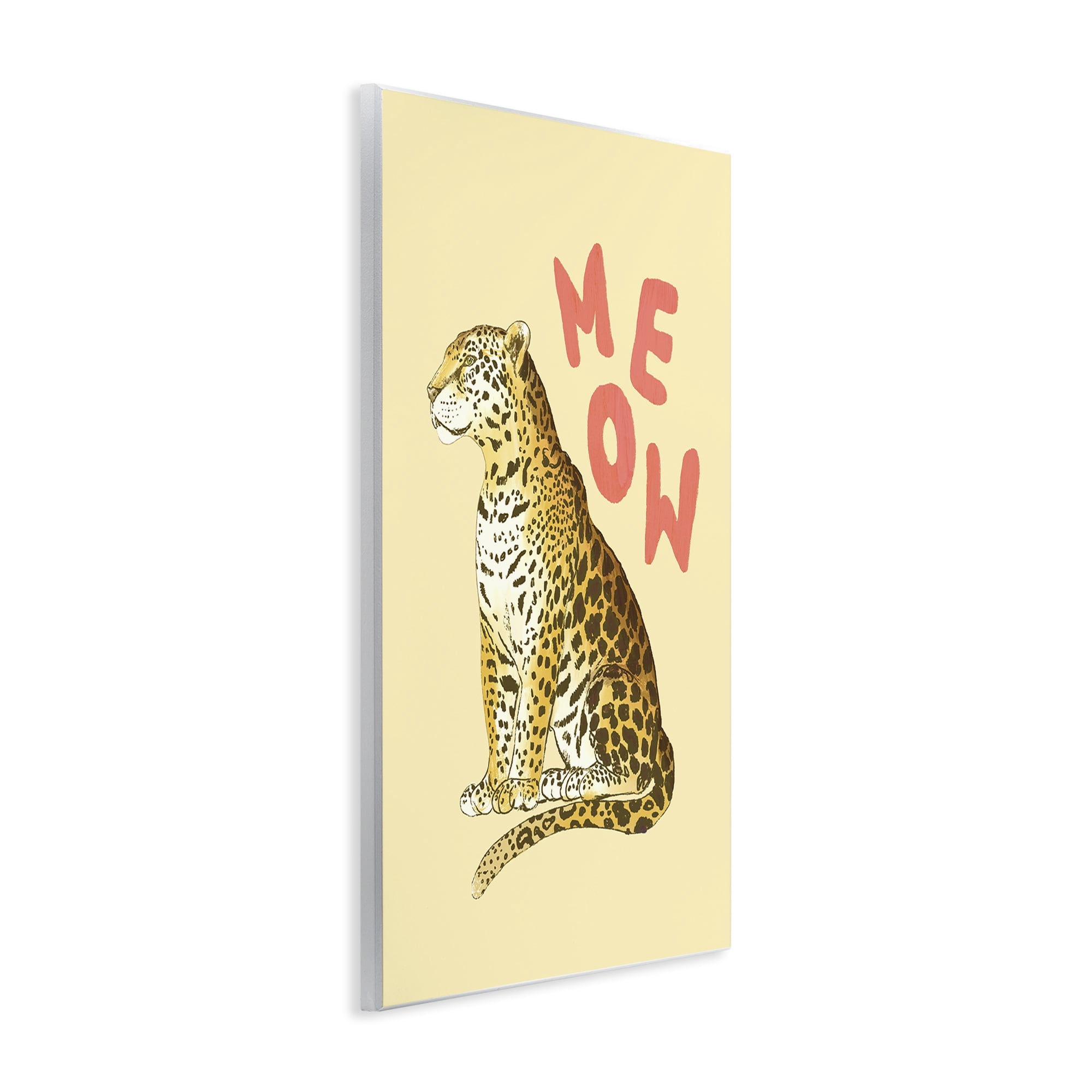 Stupell Industries Meow Leopard on Yellow Wall Plaque Art, design by Florentina Dolci