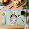 thumbnail image 2 of Easter Bunny Placemats Set of 6, Eggs Cute Rabbit Green Wooden Plank Country Placemats for Dining Table, Place Mats for Kitchen Tabletop, Waterproof Wipeable Dining Table Mats Set, 2 of 9