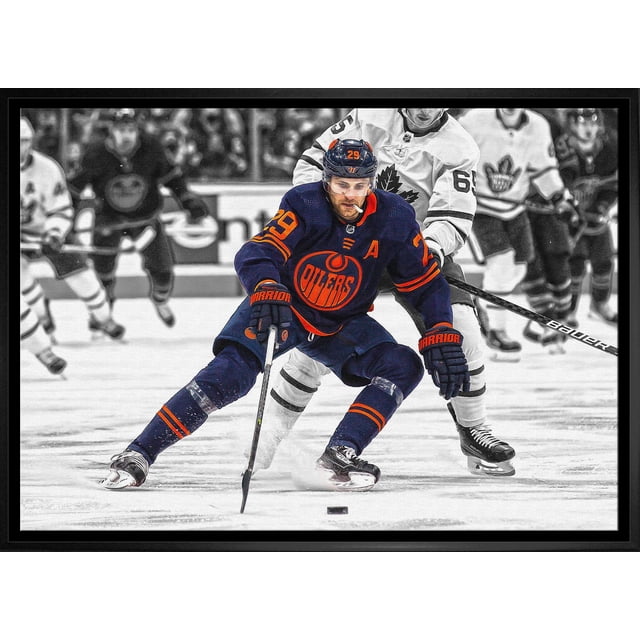 Leon Draisaitl Toile Encadrée 20x29 Oilers Action-H