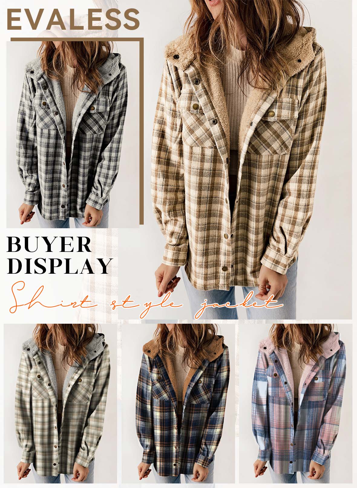 EVALESS Womens Flannel Plaid Shacket Jacket Casual Long Sleeve Button ...