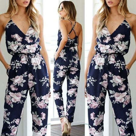 Urkutoba Ladies Sleeveless Floral Clubwear Playsuit Bodysuit Party Jumpsuit Romper Trousers #514