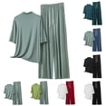 thumbnail image 2 of Fengactive Womens Mock Neck Lounge Set Half Sleeve Top and Drawstring Wide Leg Pants Sleepwear, 2 of 6