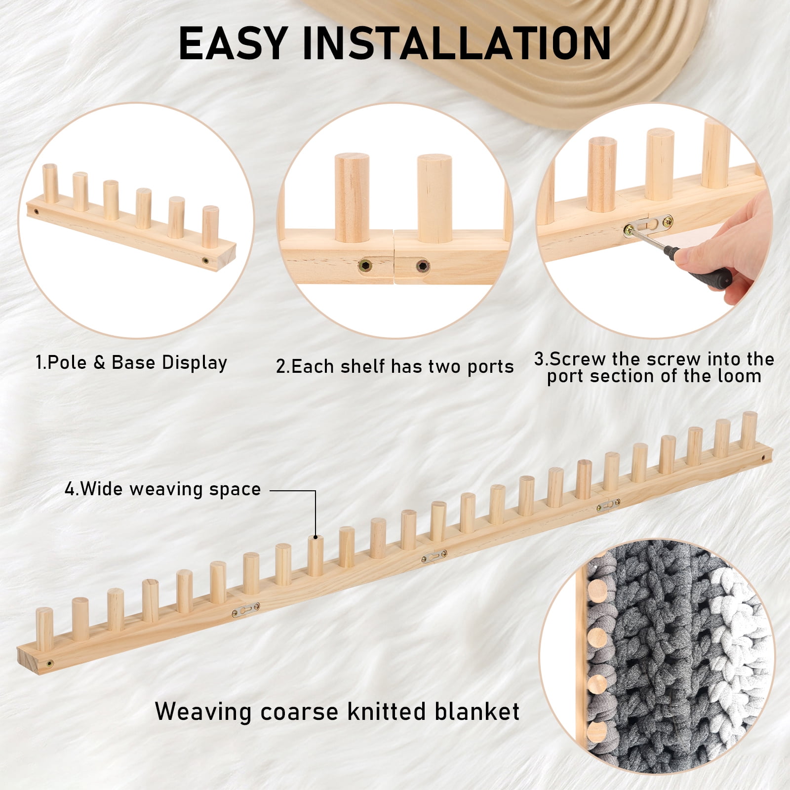 47inch Chunky Blanket Loom Foldable Wooden Chunky Weaving Frame Adjustable Size Hand Knitting Tool for Beginners Crafts