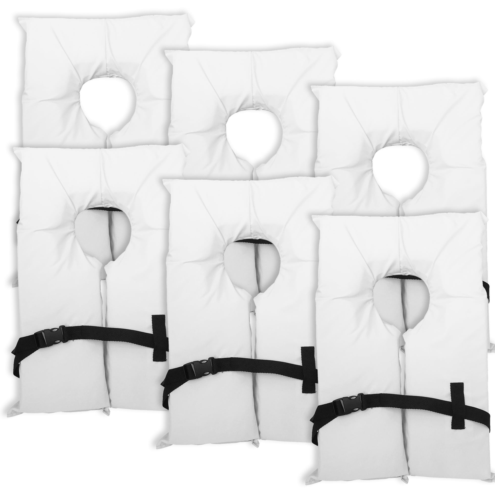 6 Pack Type II White Life Jacket Vest Adult Universal Boating PFD