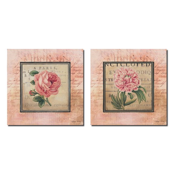 Classic Pink and Green Rose Florals Adult/Teen Decor; 2 - 12" x 12" Unframed Prints