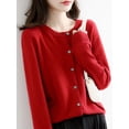 thumbnail image 6 of Womens Long Sleeve Button Up Knit Cardigan Light-Bodied 2026 Crewneck Button Down Sweaters for Women Wine Red M, 6 of 7