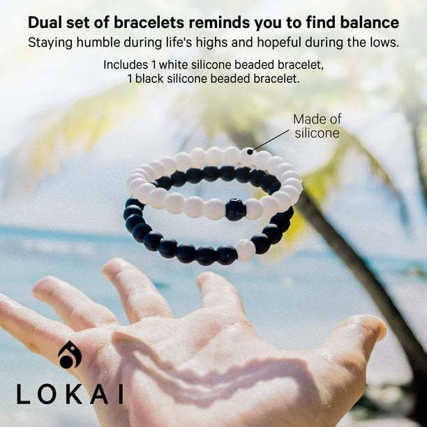 Lokai Silicone Beaded Bracelet Pair for Women Men Black White