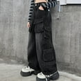 thumbnail image 4 of Girls Baggy Jeans Girls Cargo Pants Size 10-12 Girls Streetwear Denim Cargo Pants High Waist Floor Length Baggy Wide Leg Jeans with Multi Pockets Black 10-11 Years, 4 of 9