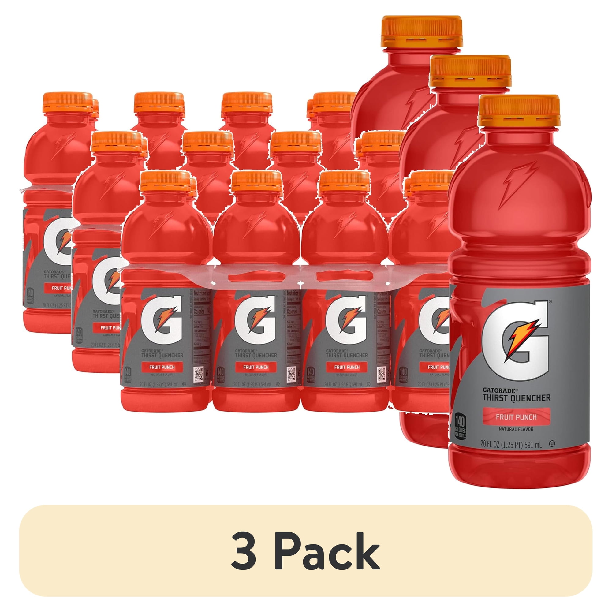 (3 pack) Gatorade Thirst Quencher Electrolyte Sports Drink, Fruit Punch, 20 fl oz, 8 Count Bottle