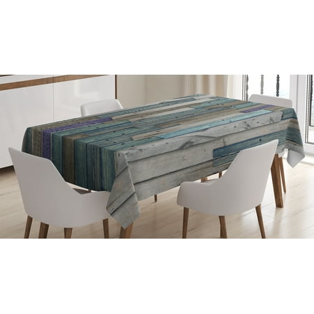 Cover For Dining Room Table Wooden Tablecloth, Blue Grey Grunge Rustic Planks Barn House Wood and Nails Lodge Hardwood Graphic Print, Rectangular Table Cover for Dining Room Kitchen, 60 X 84 Inches, Gray Blue, by Ambesonne ()