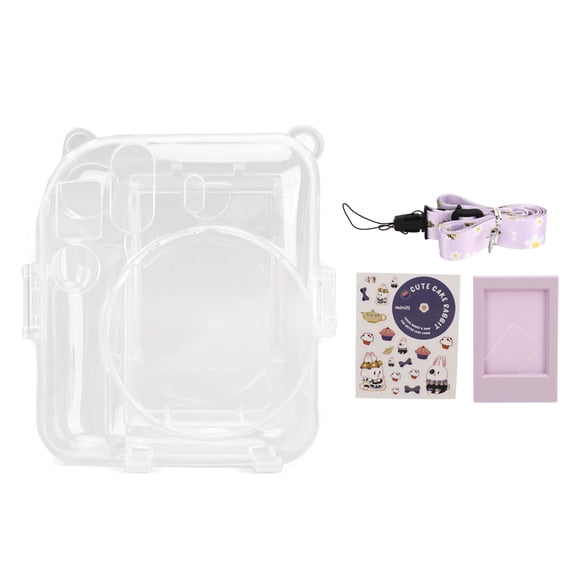 Protective Clear Case Crystal Cameraa Case for Fujifilm Instax Mini 12 Instant Camera with Shoulder Strap Sticker 3 Inch Photo Frame Purple Set