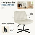 thumbnail image 2 of Wide Seat Office Chair No Wheels – Ergonomic Beige Leather Desk Chair with Adjustable Height & Tilt, Perfect for Home Office, Vanity, or Bedroom, 2 of 6