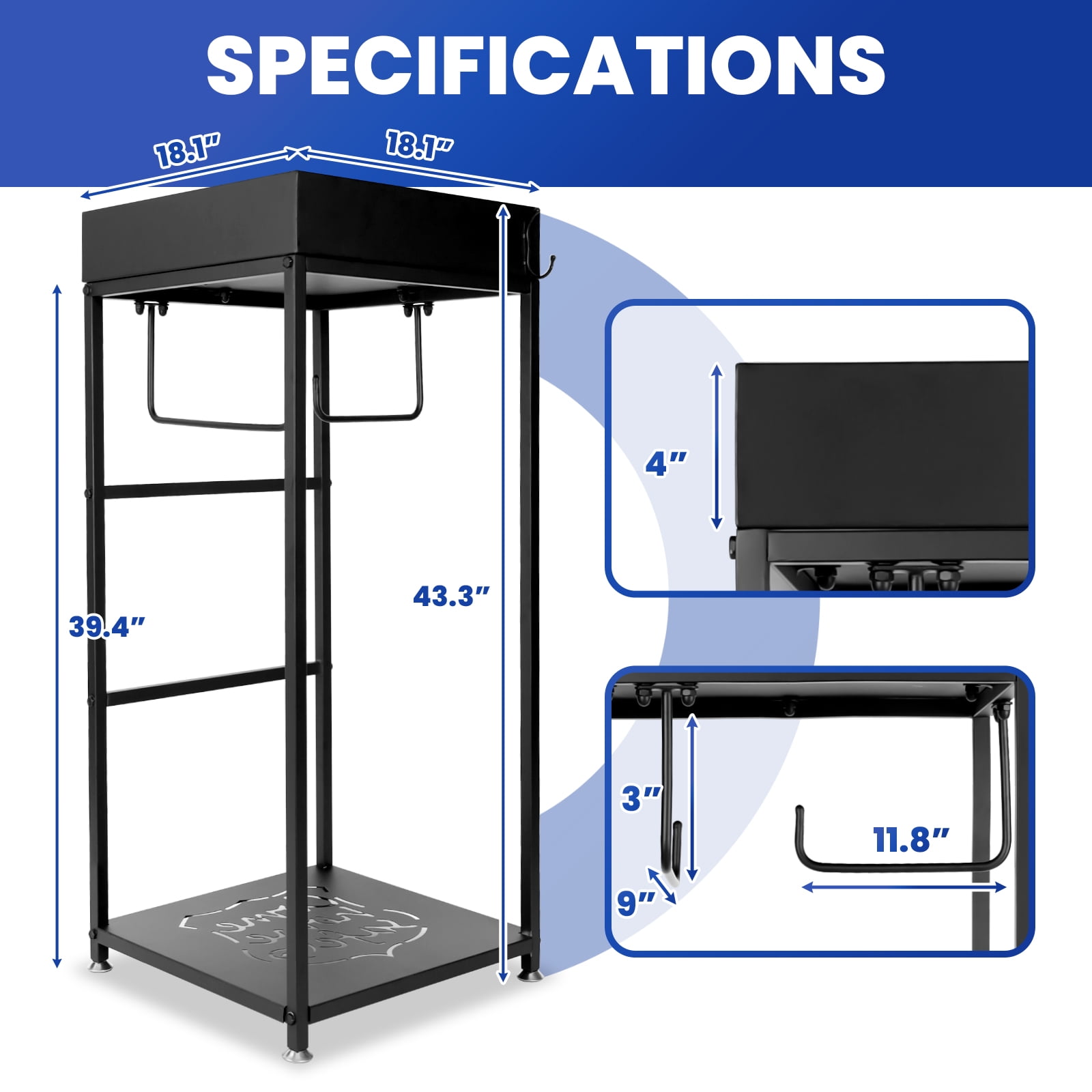 Police Gear Rack, Police Hanger with Hook, 120Lbs Hooks Free-Standing , Storage Equipment for Safety Police Offices, Cop Caddy Valet Stand for On-Duty Personnel, Black