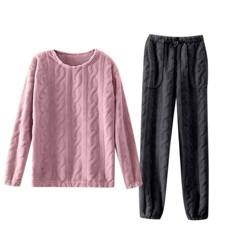 

Women’s Flannel Solid Color Pajamas Set Long Sleeve Pjs Warm Sleepwear