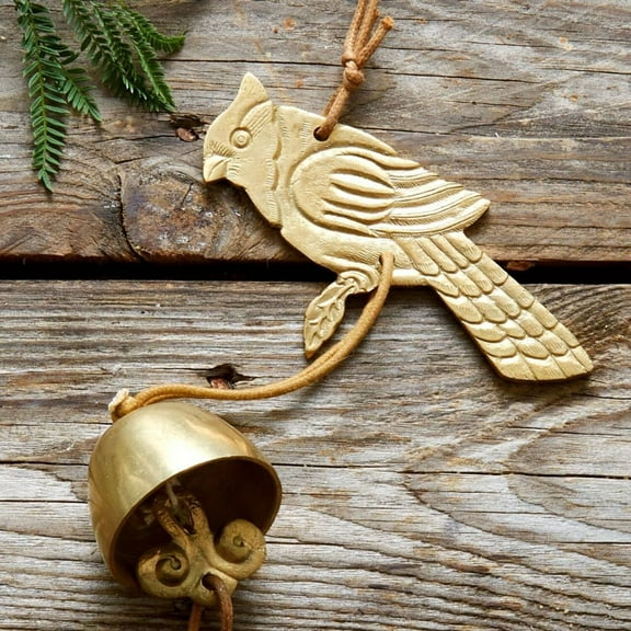 Small Blue Jay Bird Brass Metal Hanging Wind Chime