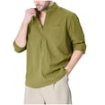 thumbnail image 1 of AherBiu Mens Cotton Linen Shirts Long Sleeve Button down Stand Collar Lightweight Casual Tees Tops, 1 of 3