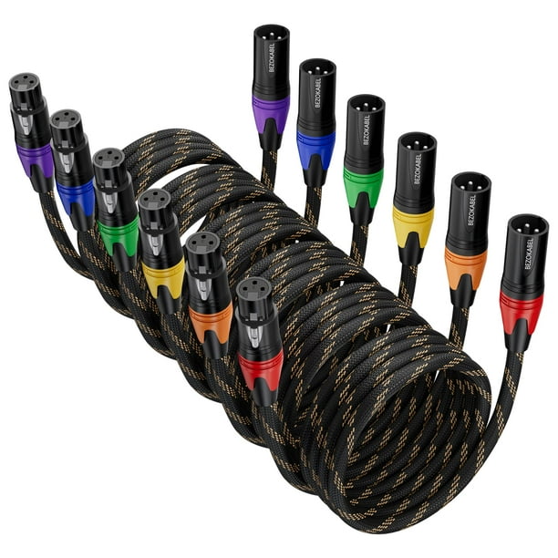 Cable XLR BEZOKABLE para micrófono, 7,6 m, paquete de 6 unidades, macho a hembra