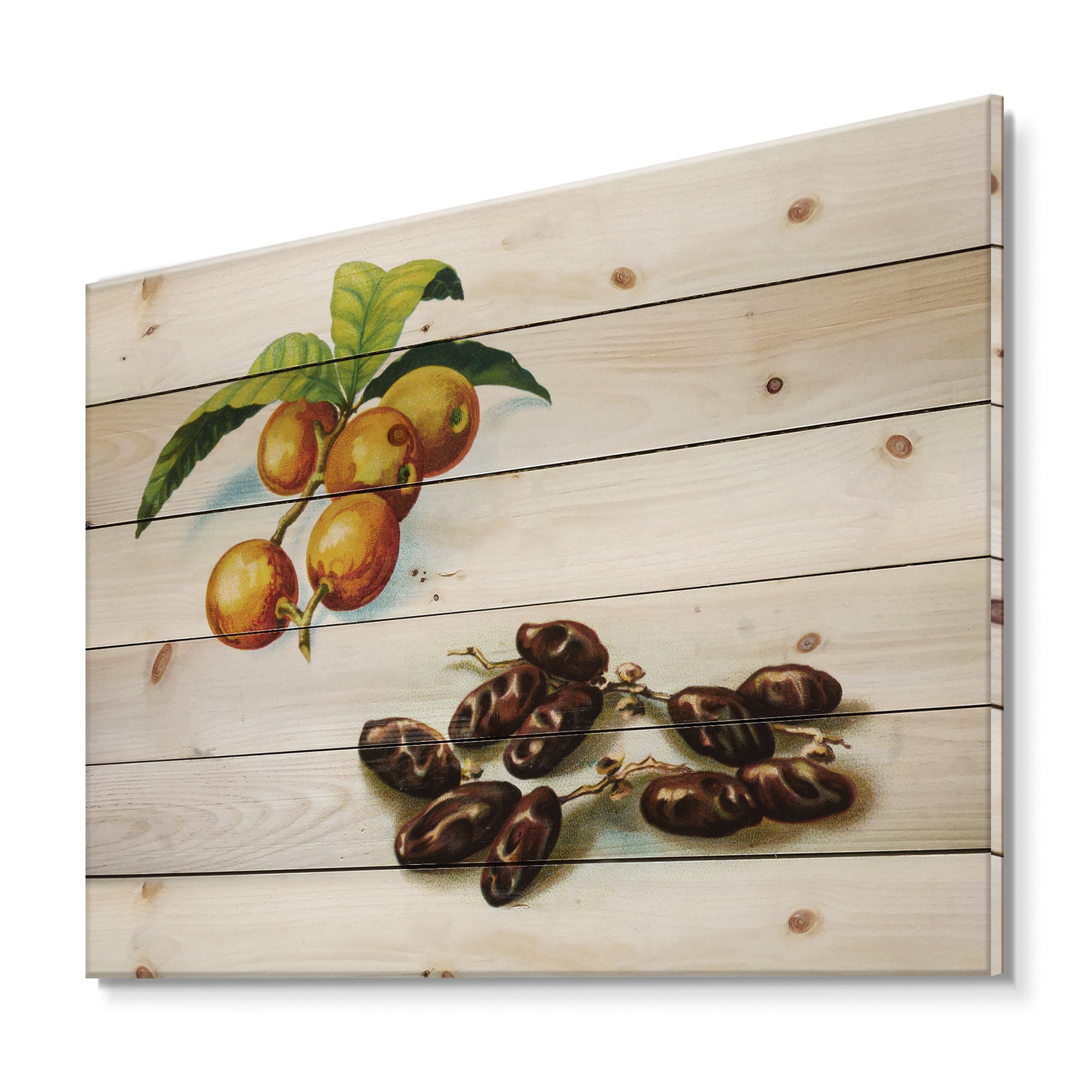 Designart 'Ancient Fruits IV' Farmhouse Print on Natural Pine Wood