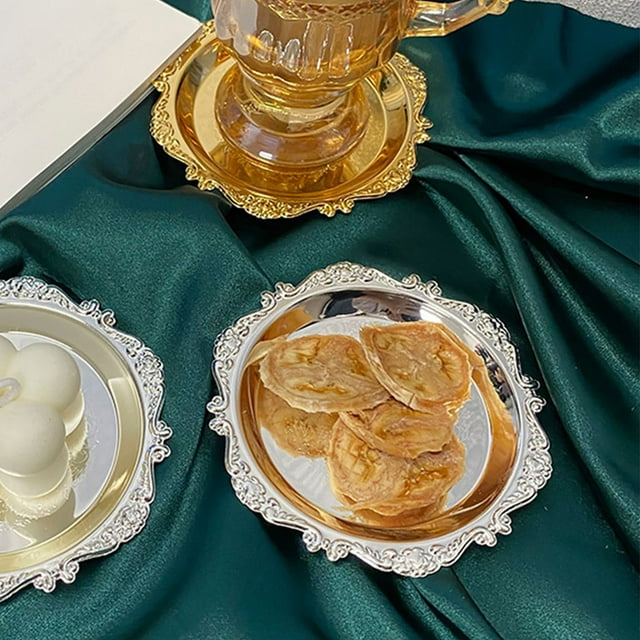 Vaidha Retro European Style Gold Metal Plates With Exquisite Small Plates Jewelry Tray Photo Props Dessert Plates